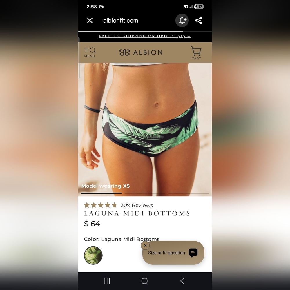 Slightly Used Albion Tropical Leaf Bikini Bottoms - Black & Green